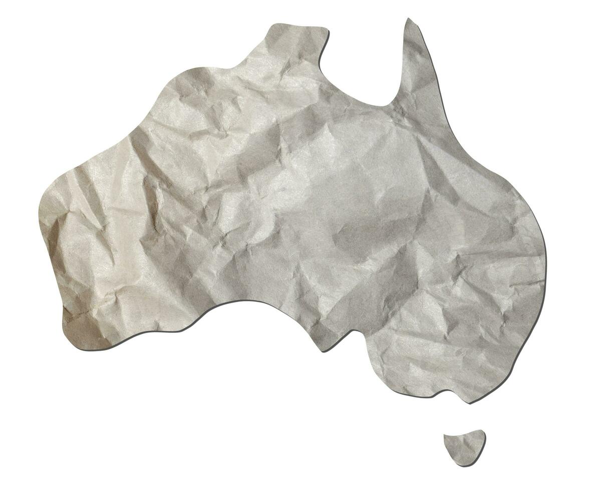 Australia map paper texture cut out on white background. photo