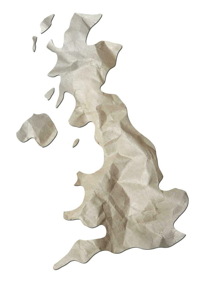 United Kingdom map paper texture cut out on white background. photo