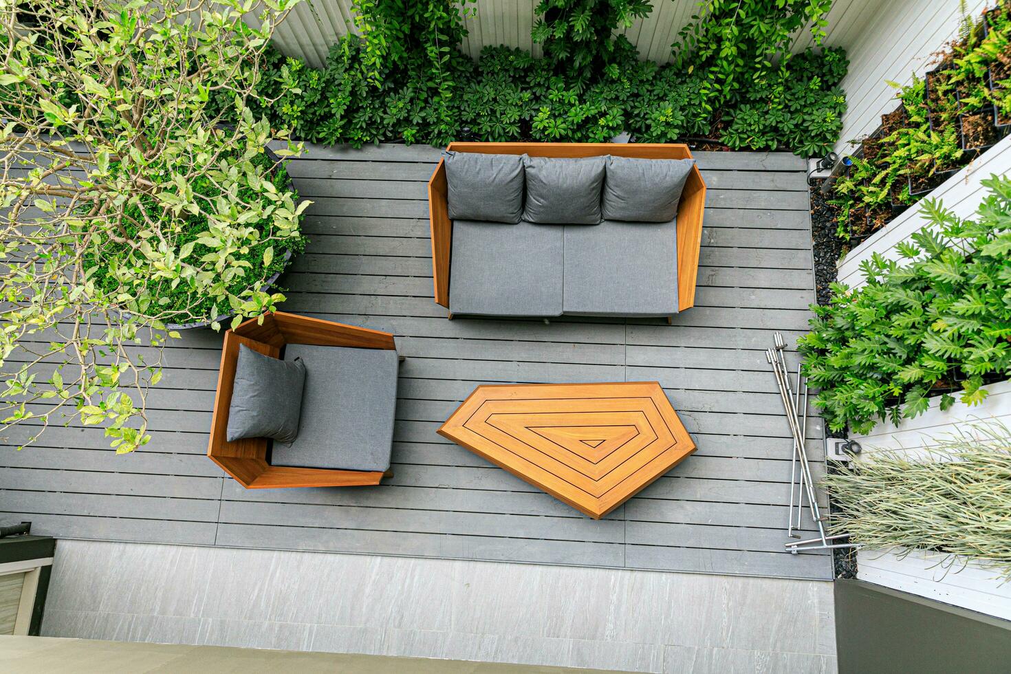 Birds eye view, a scene at local building exterior where people relax by sitting photo