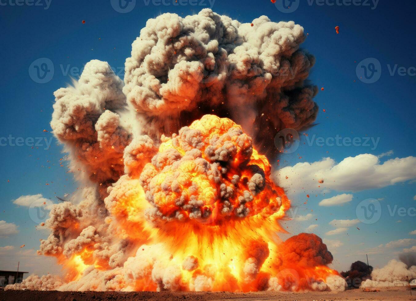 A large explosion with a mushroom cloud in the sky. AI Generated photo