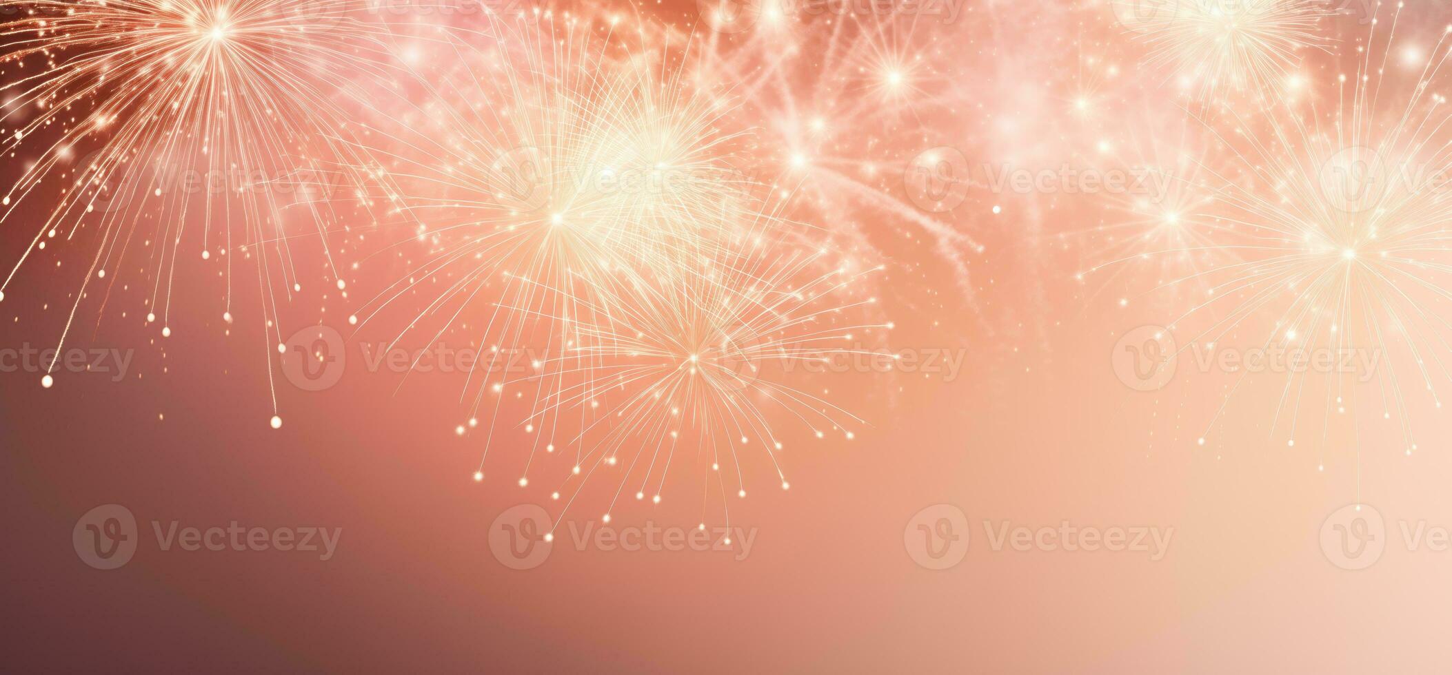 Fireworks exploding against a pink gradient sky. AI Generated photo