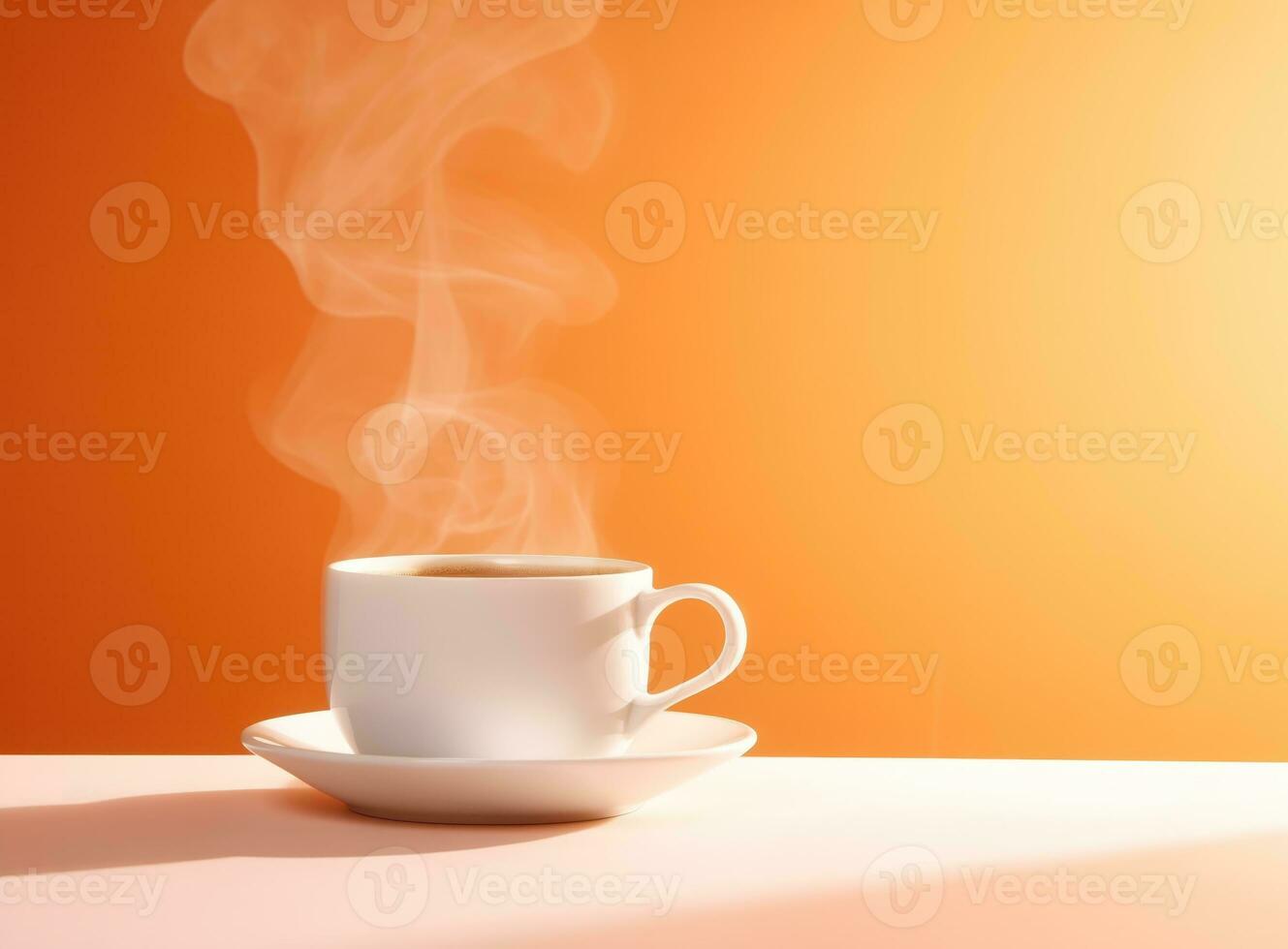 un humeante café taza en un naranja Copiar espacio. ai generado foto