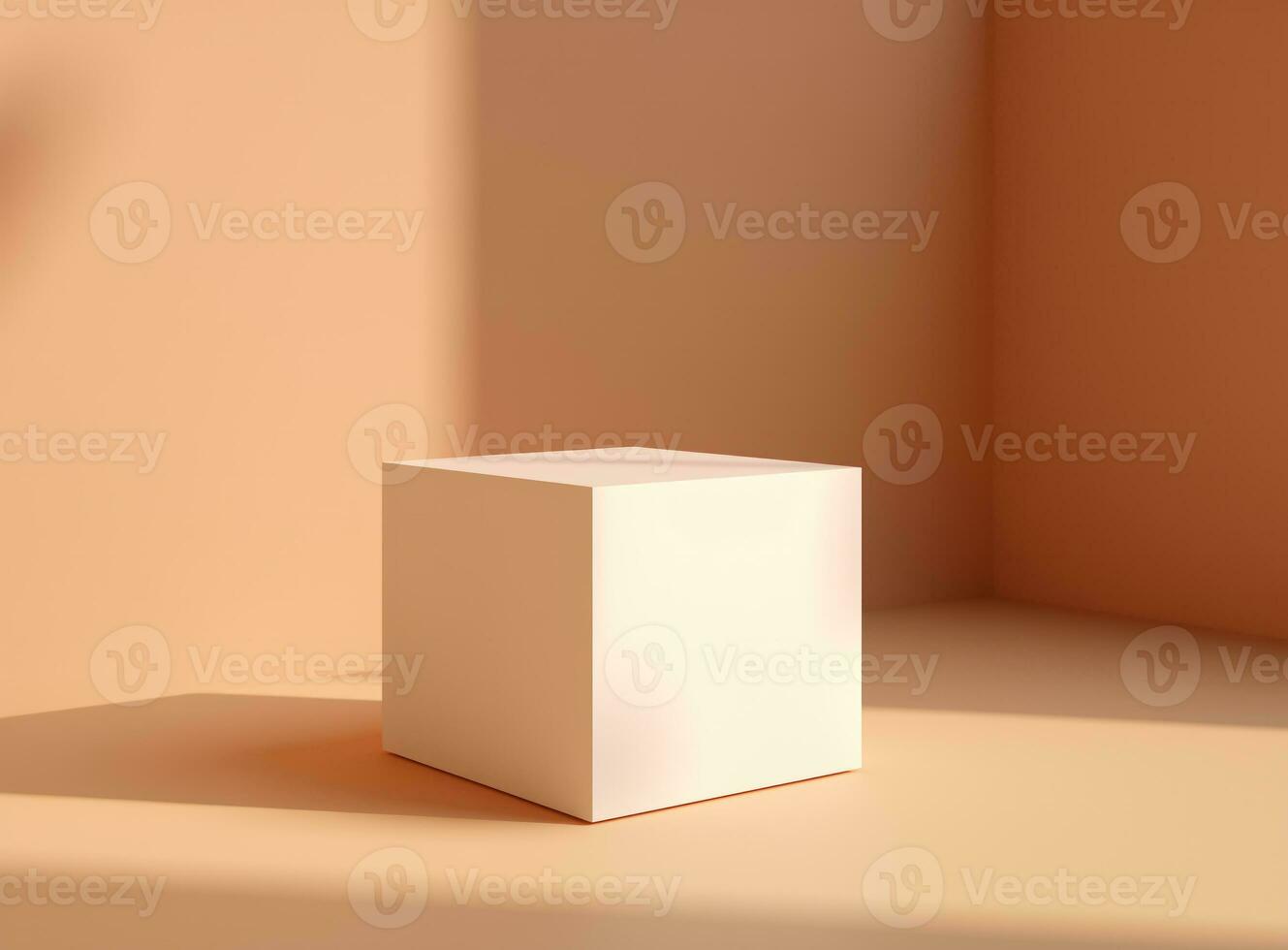 Beige cube podium for product display presentation. AI Generated photo