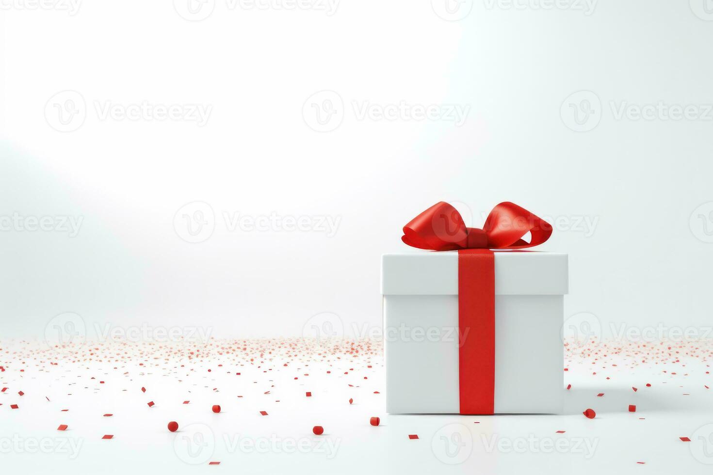 A white gift box with confetti on white background. AI Generated photo