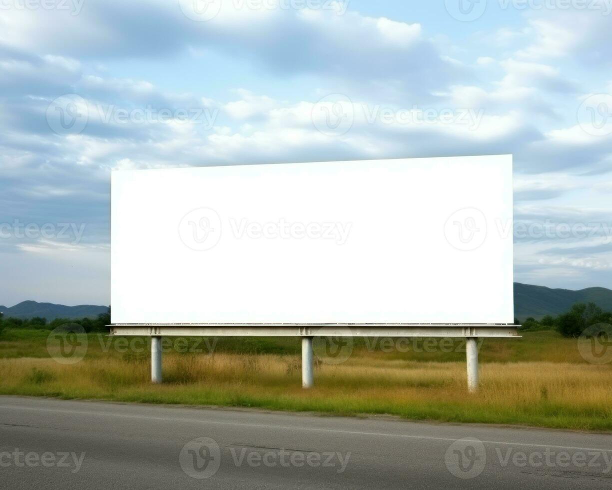 Blank billboard on the road. Mockup concept. AI Generated photo