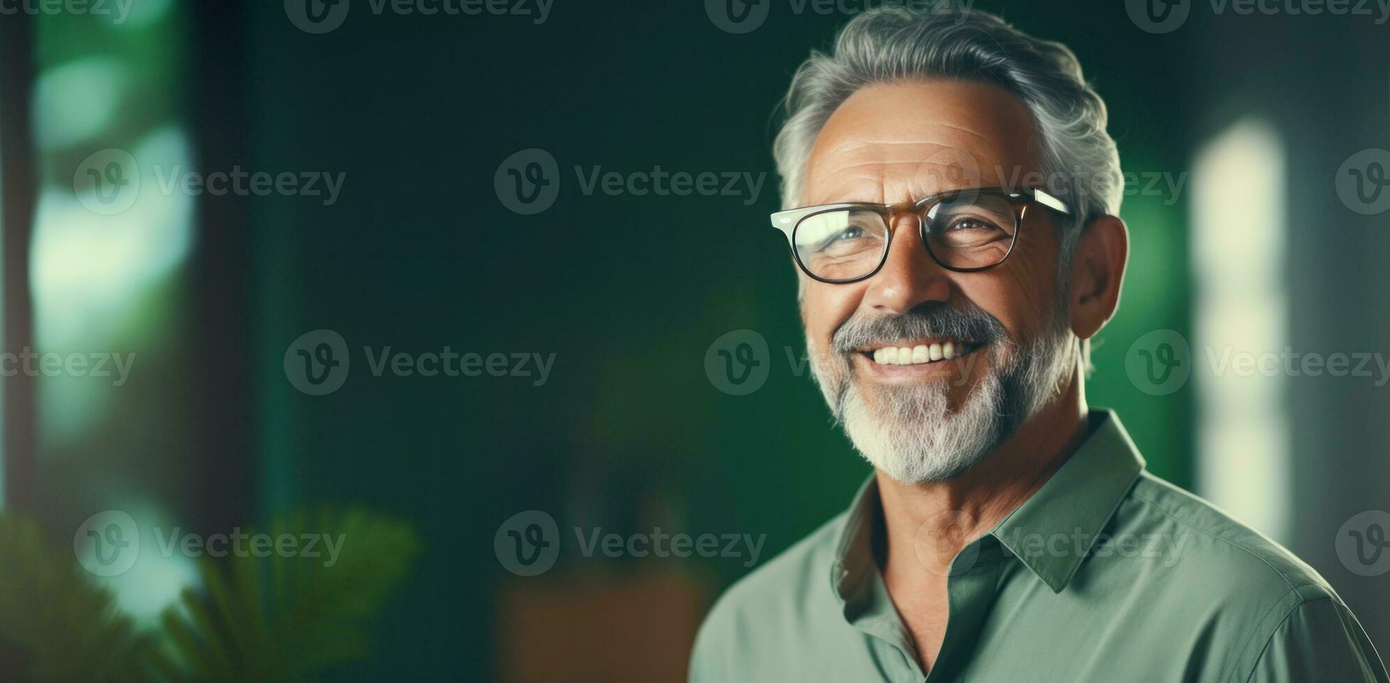 Middle-aged guy with eyeglasses on copy space. AI Generated photo
