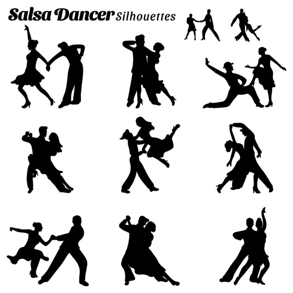 conjunto de ilustración silueta salsa bailarín siluetas vector