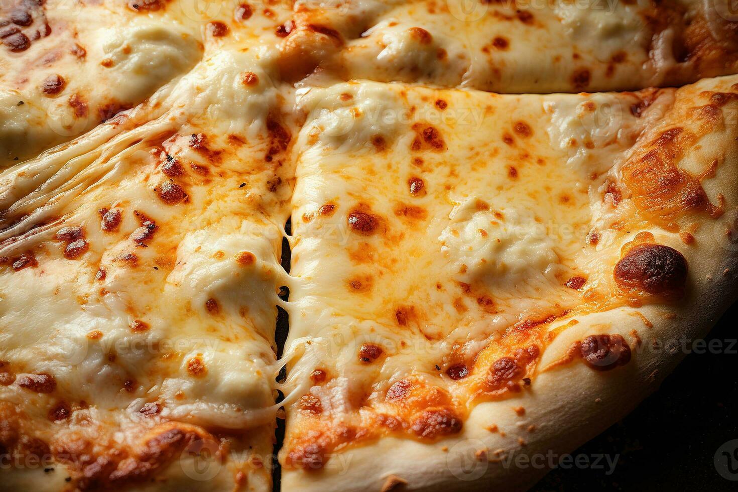 Four cheese pizza cheesy texture. White creamy hot cheese close up AI Generative photo