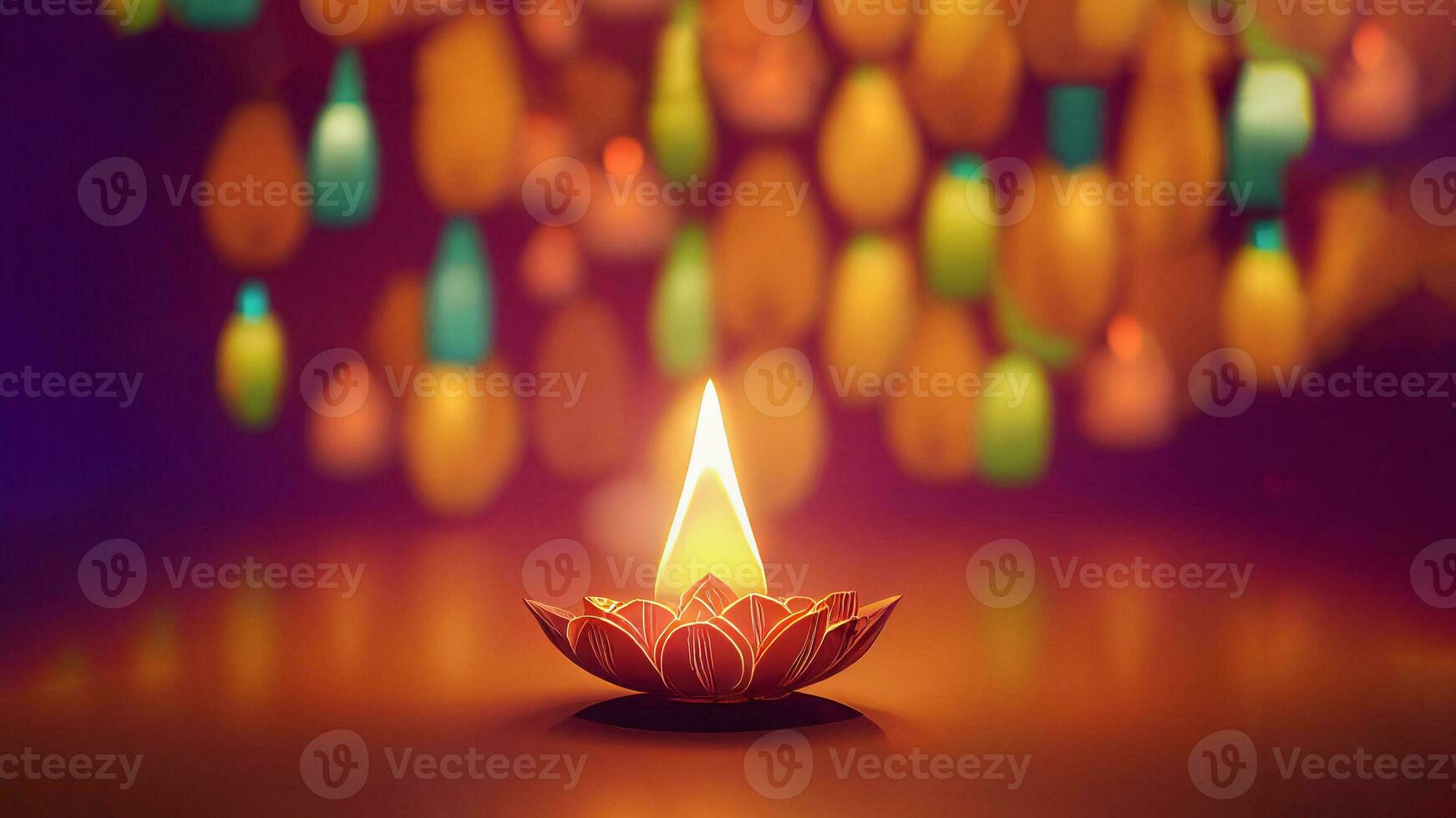 Diwali festival of lights holiday background. Diya oil lamp and candles. AI Generative Copy space photo