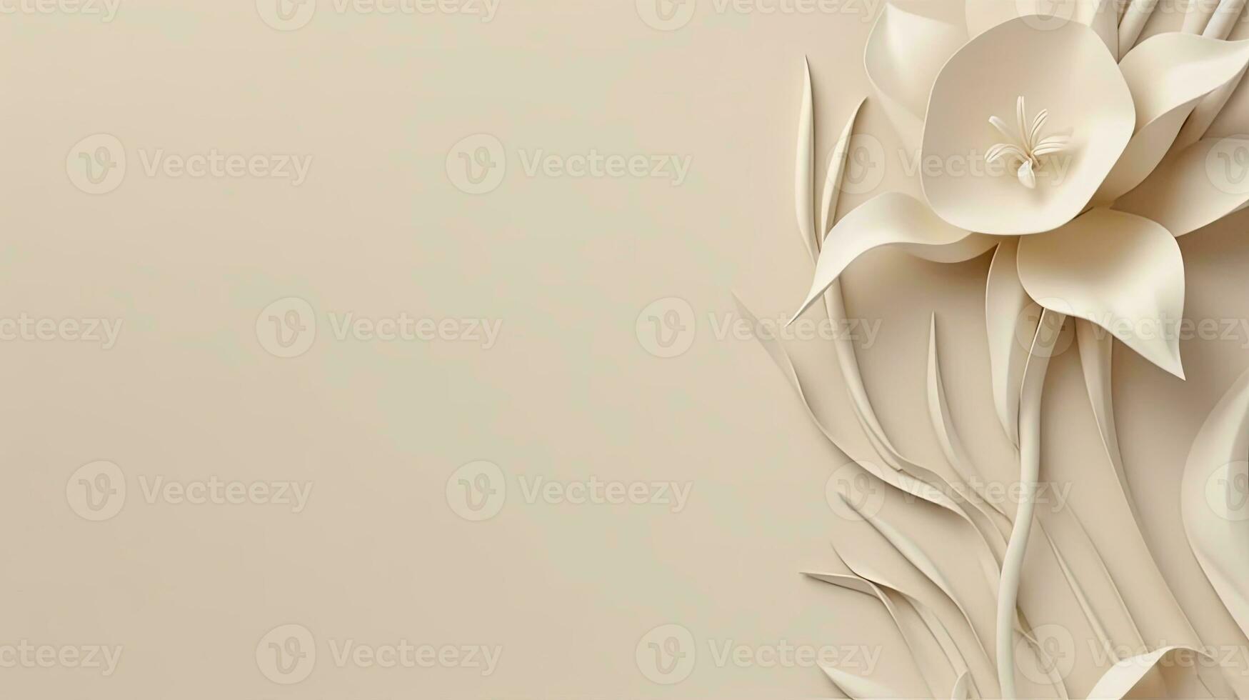 Abstract lily flower on beige minimalist background with copy space AI Generative photo