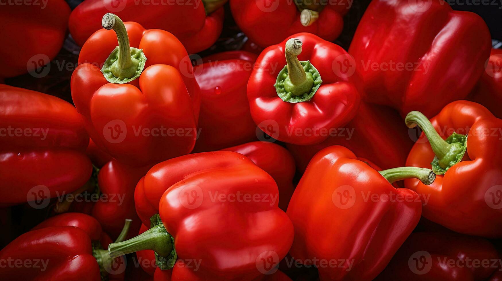 AI Generated Red bell pepper background. Harvest autumn season. Top down view photo