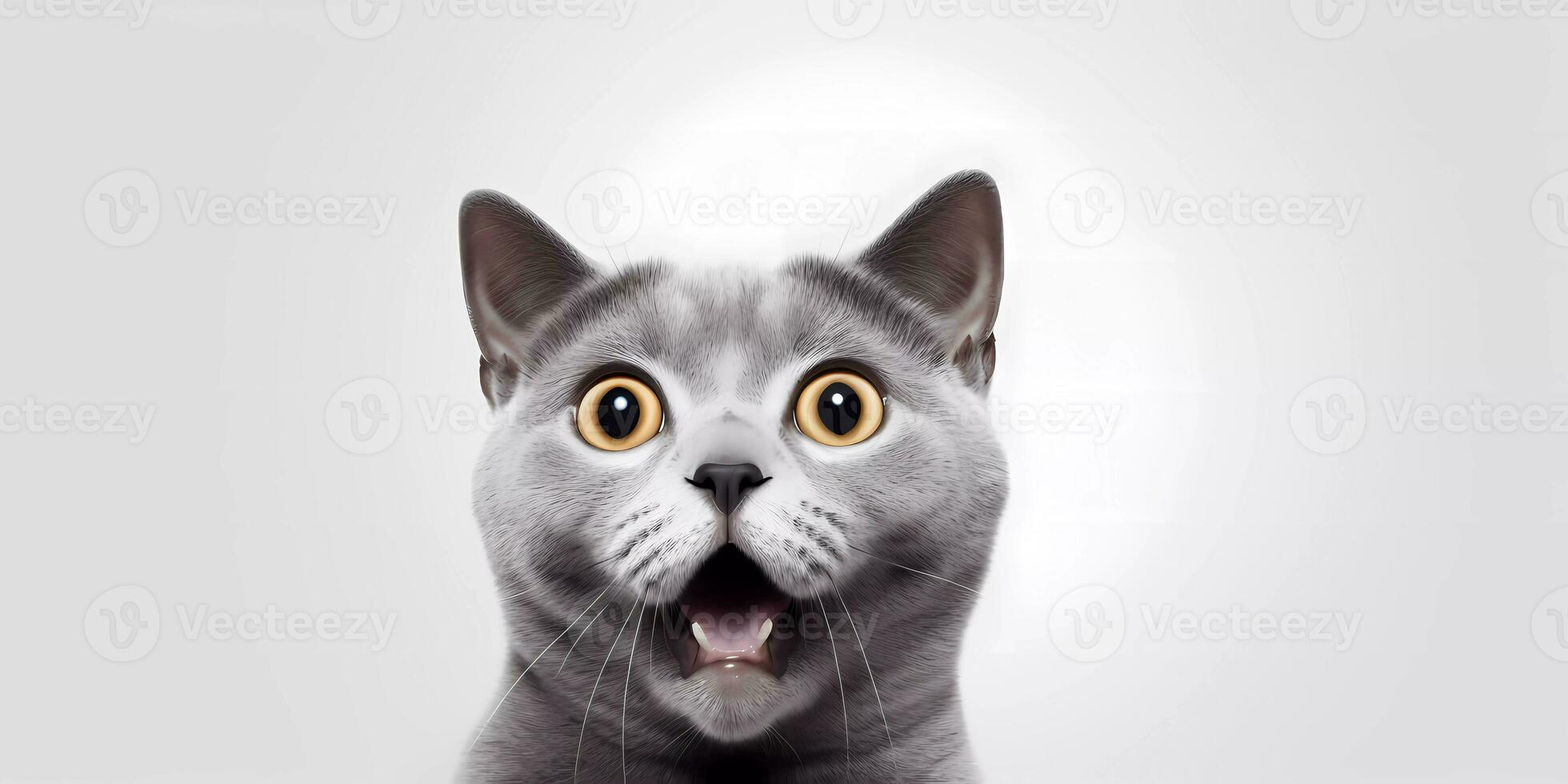 AI Generated studio portrait of cat looking shocked or surprised with mouth open. Copy space for advertisement photo