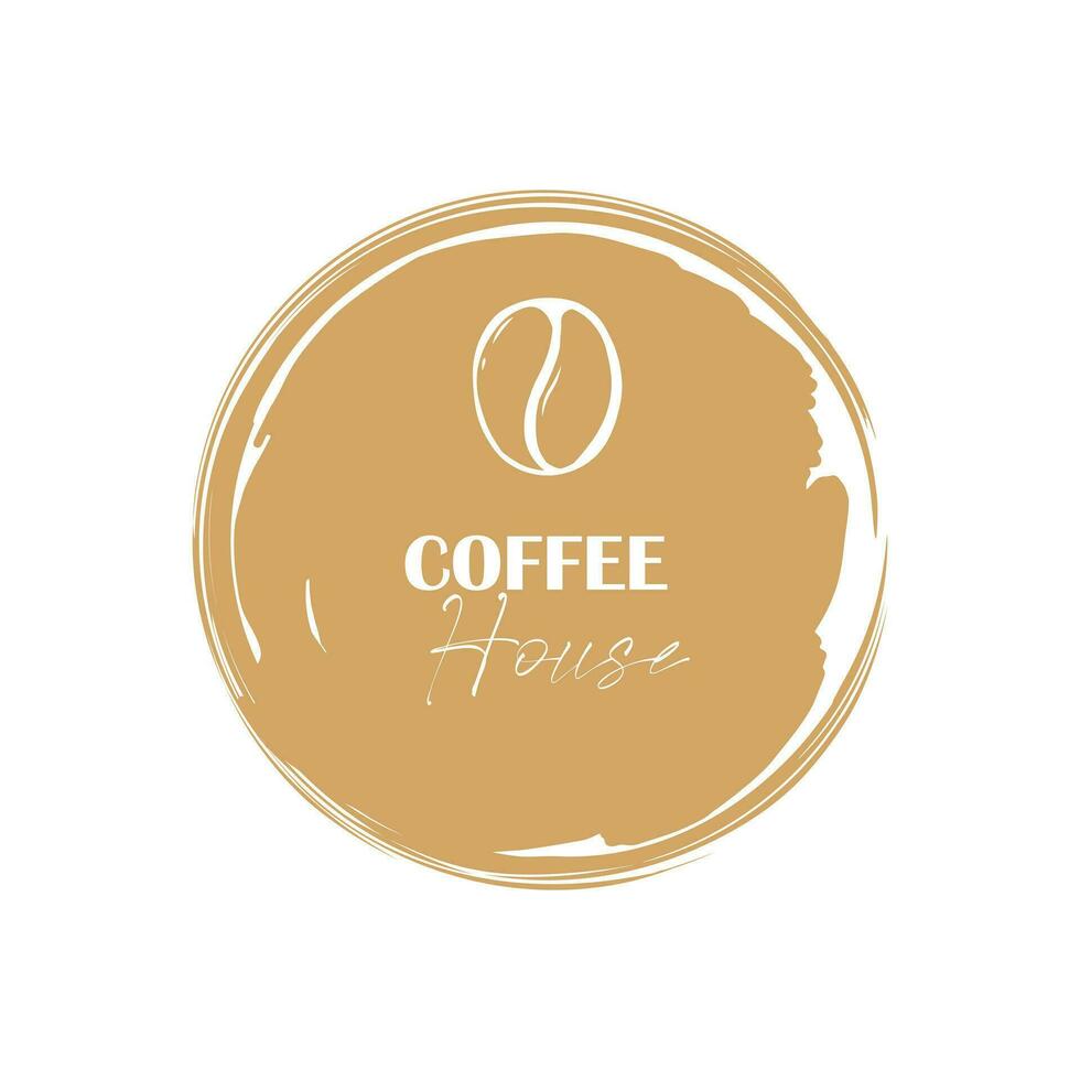 Coffee house label. Abstract watercolour texture, round cafe logo emblem. Grunge textured icon for restaurant business, simple vector product tag.