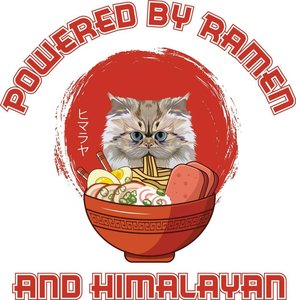 Ramen Sushi Himalayan Cat Vector illustrations for Graphic Design, t-shirt prints, posters, and Mugs.