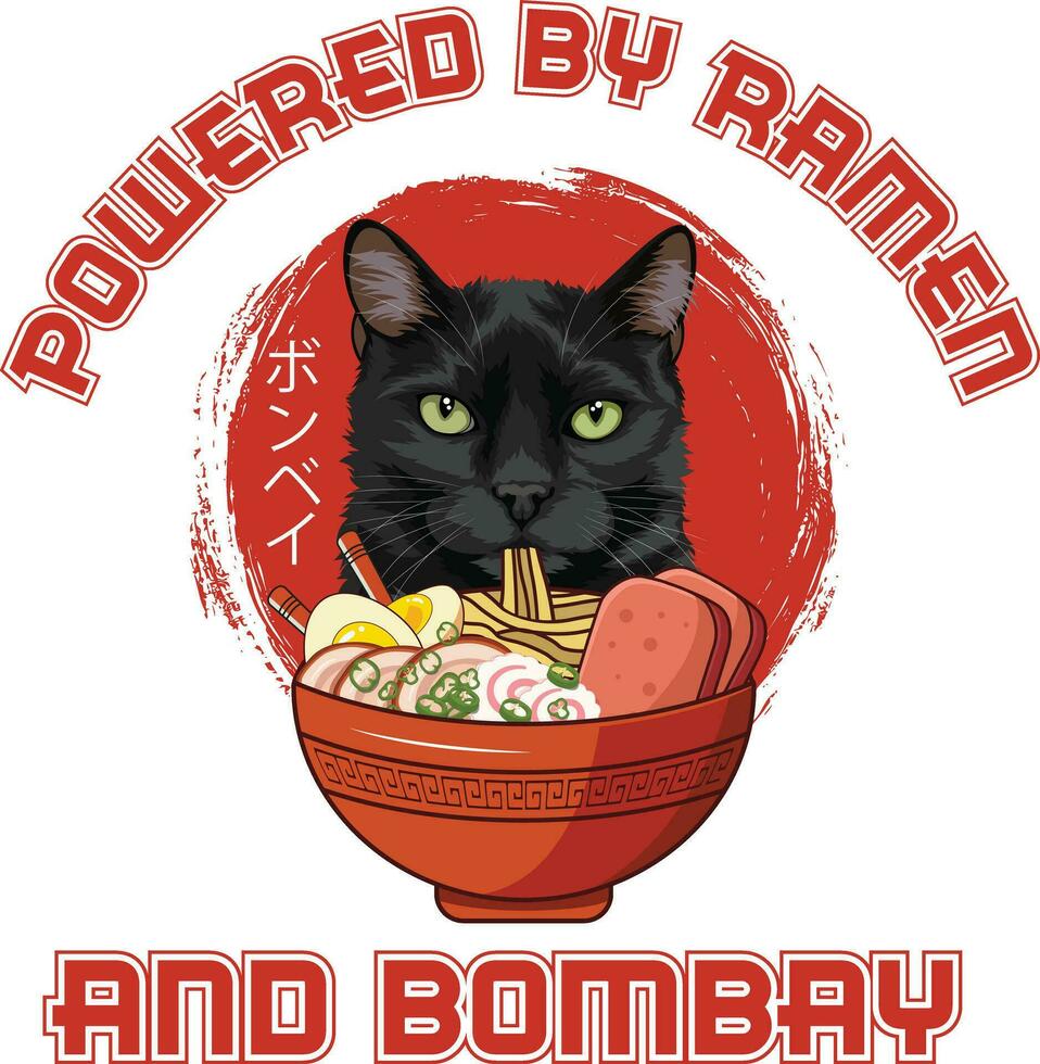 Ramen Sushi Bombay Cat Vector illustrations for Graphic Design, t-shirt prints, posters, and Mugs.