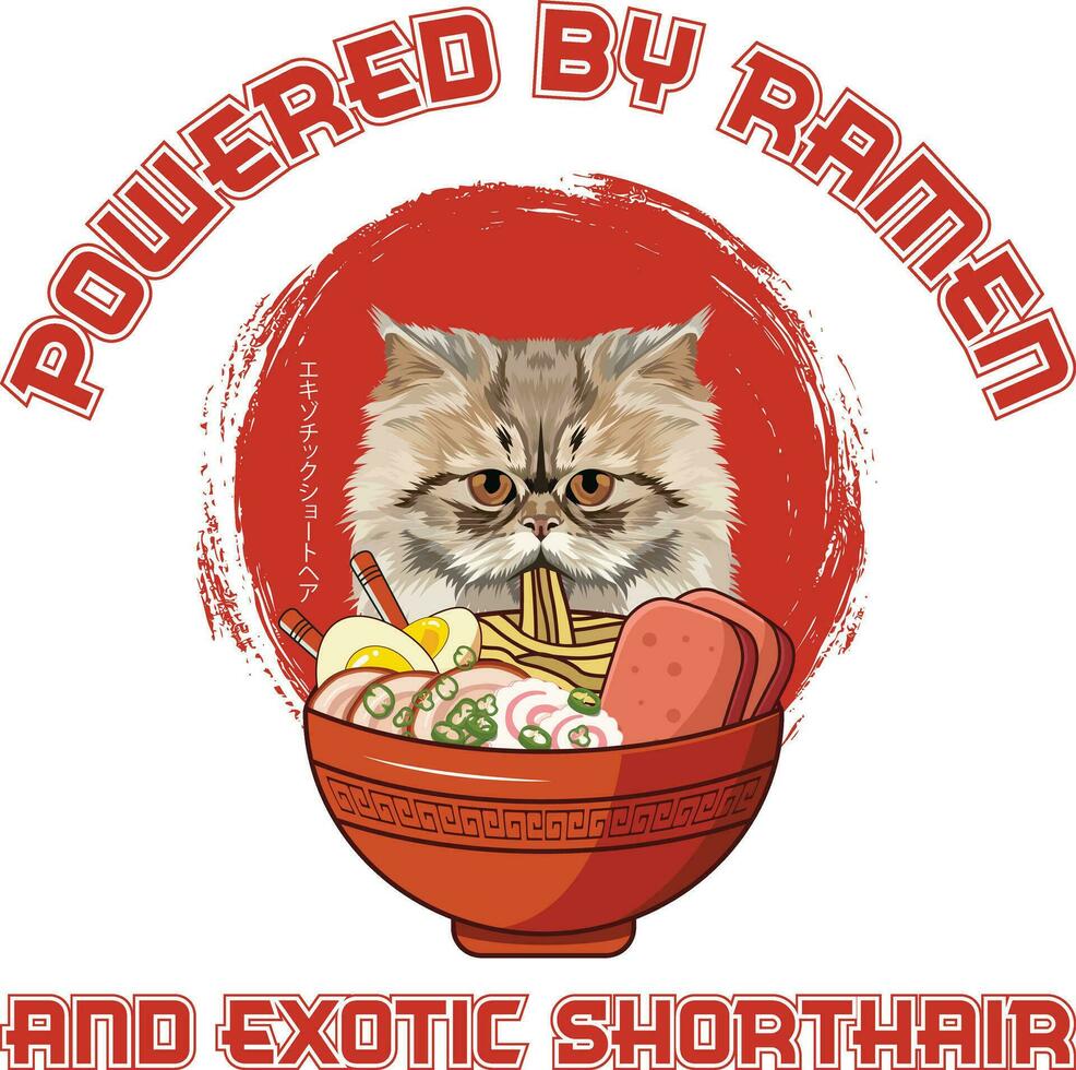 Ramen Sushi Exotic Shorthair Cat Vector illustrations for Graphic Design, t-shirt prints, posters, and Mugs.