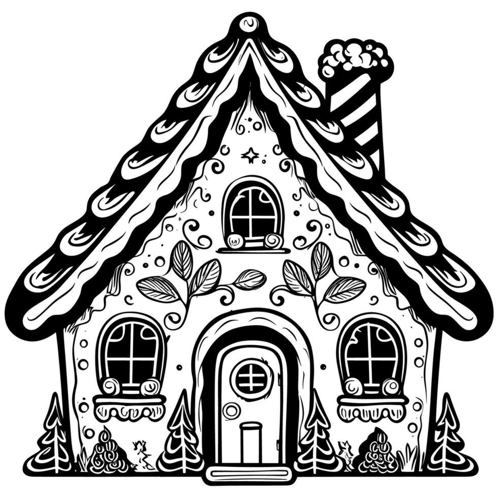 Gingerbread House Woodcut vector