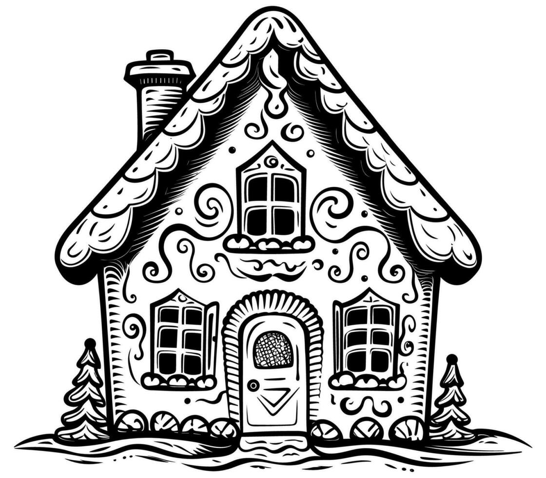 Gingerbread House Woodcut vector