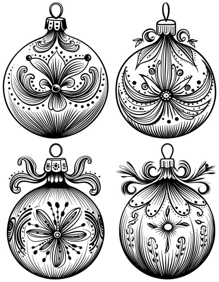 Christmas Ornaments Woodcut vector