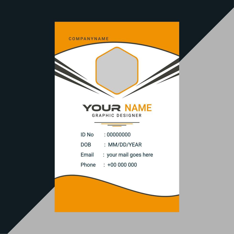 Modern and clean business id card template. professional id card design template with Orange black. corporate modern business id card design template. Company employee id card template Vector