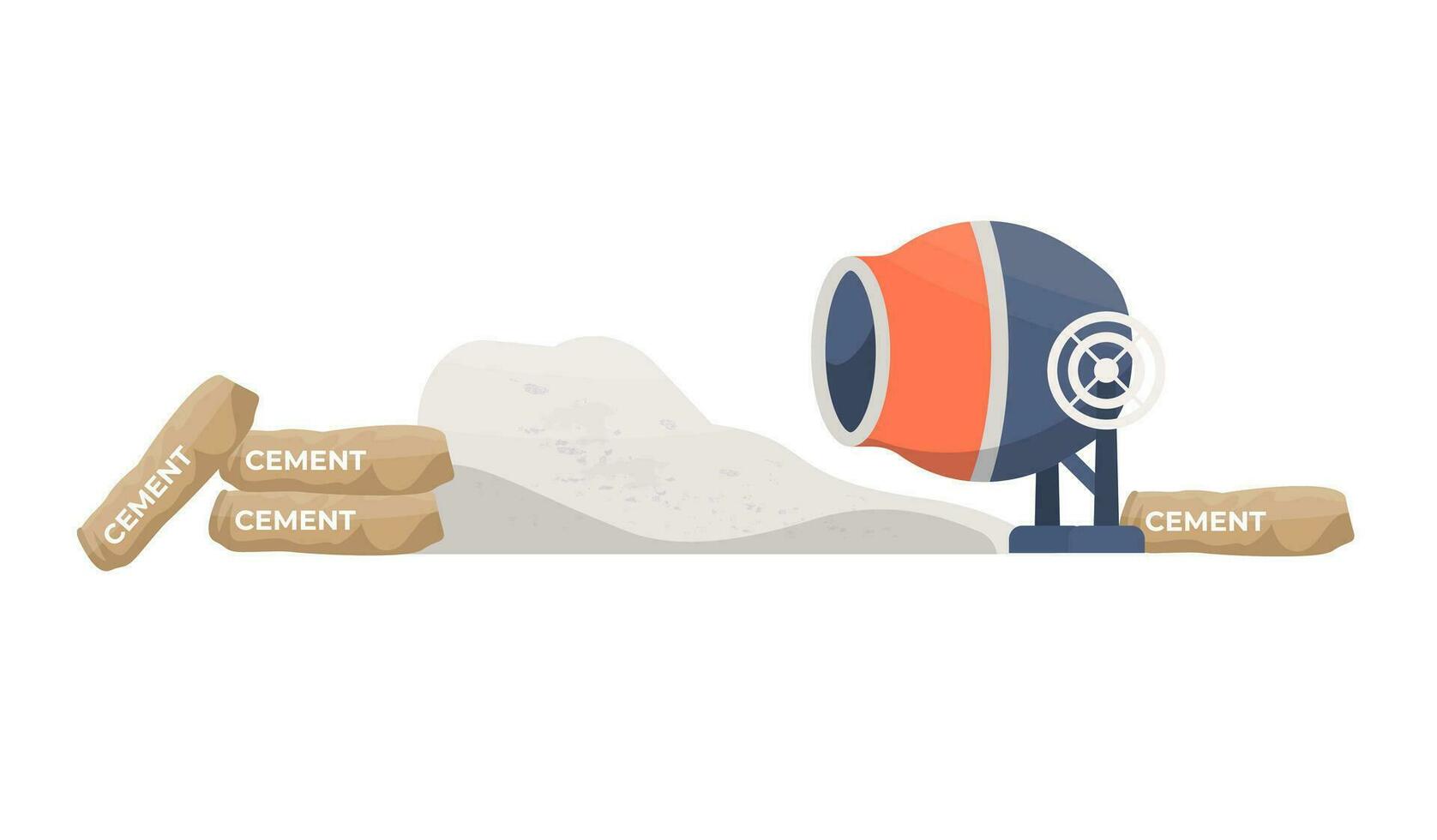 Cement mixer isolated. Cement packages for the construction site. Flat vector illustration.