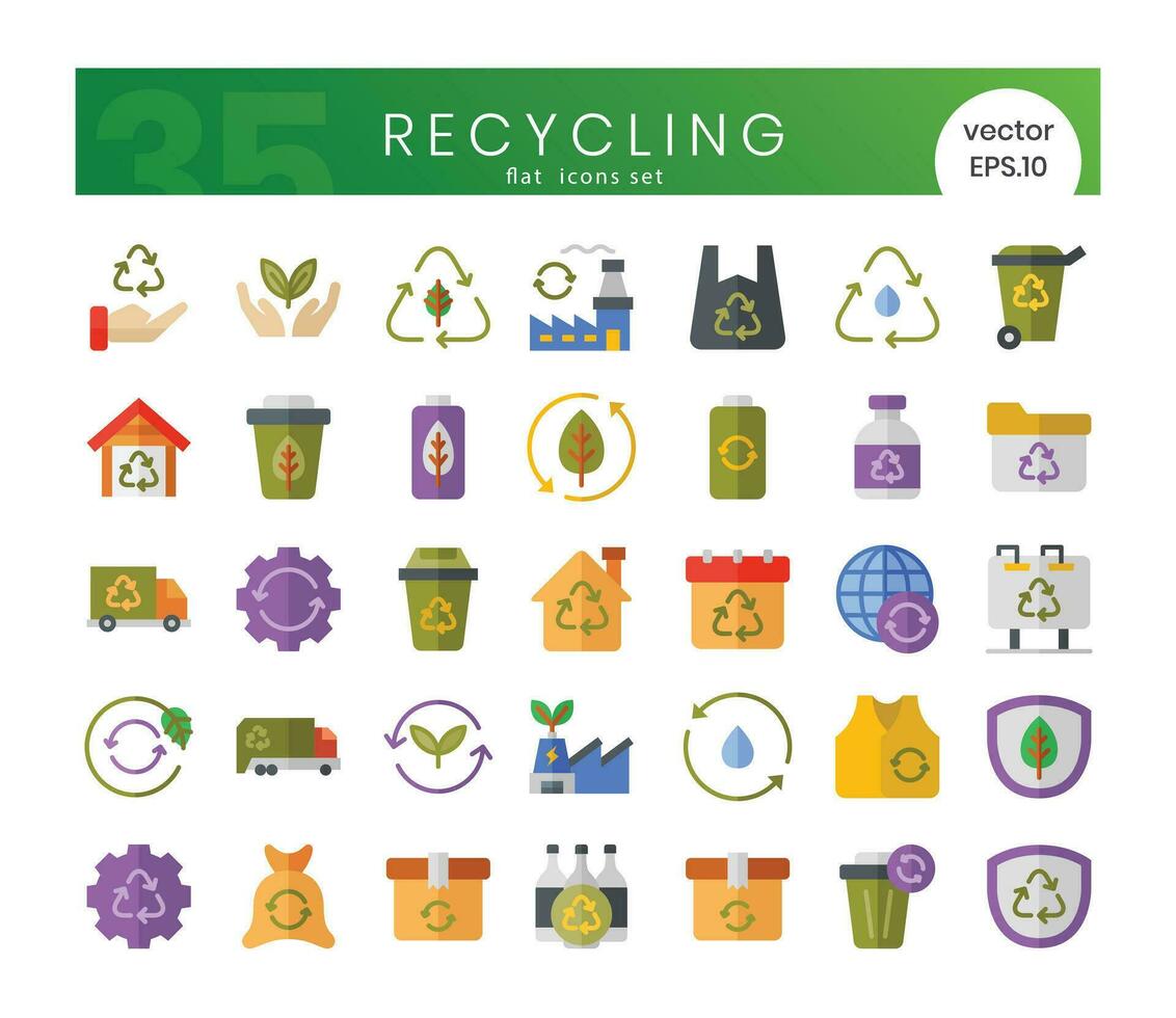 Set of recycling icons.Flat style icon bundle. Vector Illustration