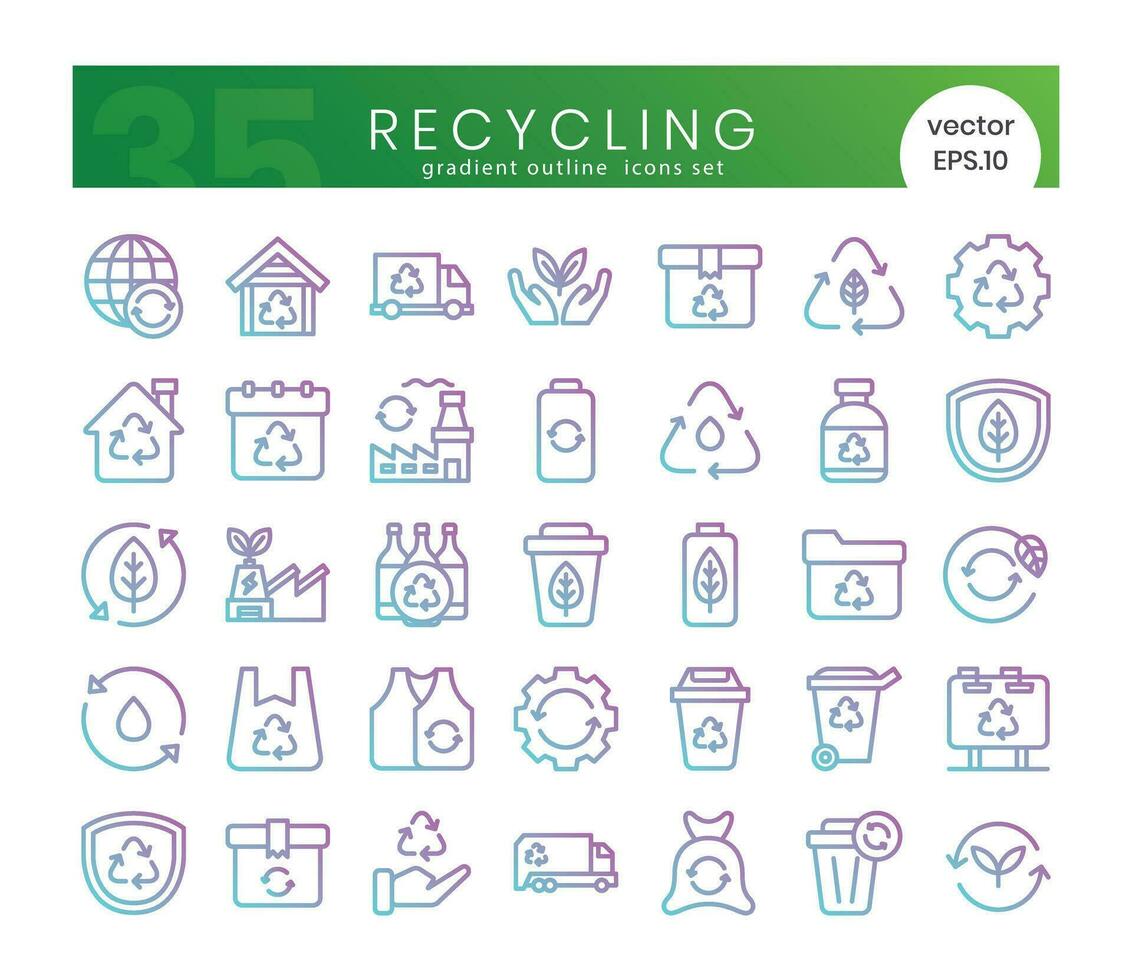 Set of recycling icons. Gradient outline style icon bundle. Vector Illustration