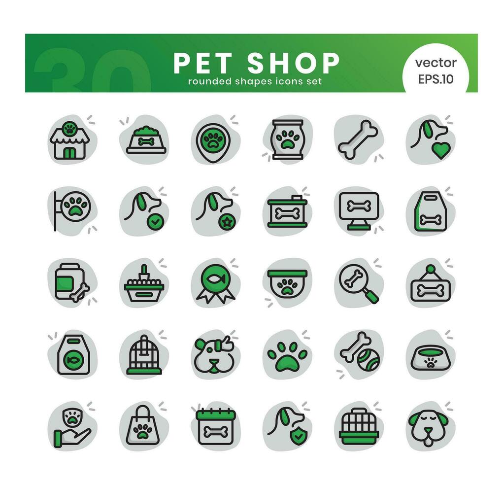 Set of pet shop icons. Rounded shapes style icon bundle. Vector Illustration