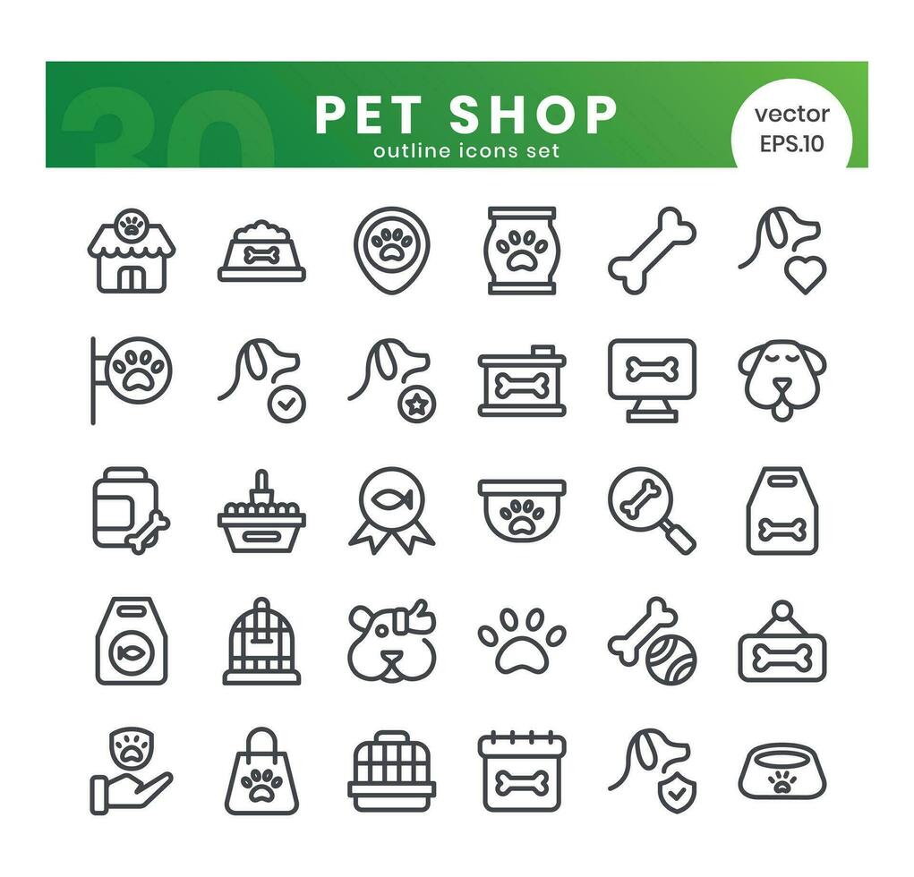 conjunto de mascota tienda iconos contorno estilo icono manojo. vector ilustración