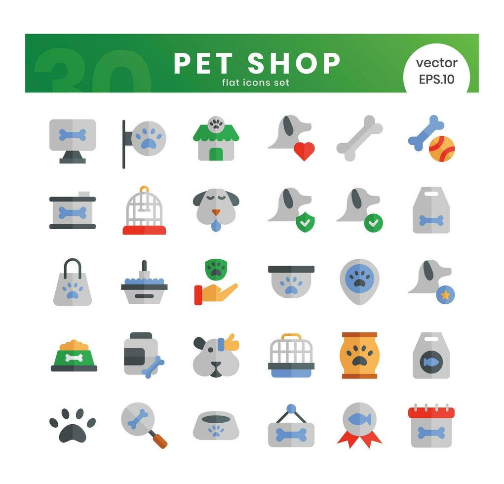 conjunto de mascota tienda iconos plano estilo icono manojo. vector ilustración