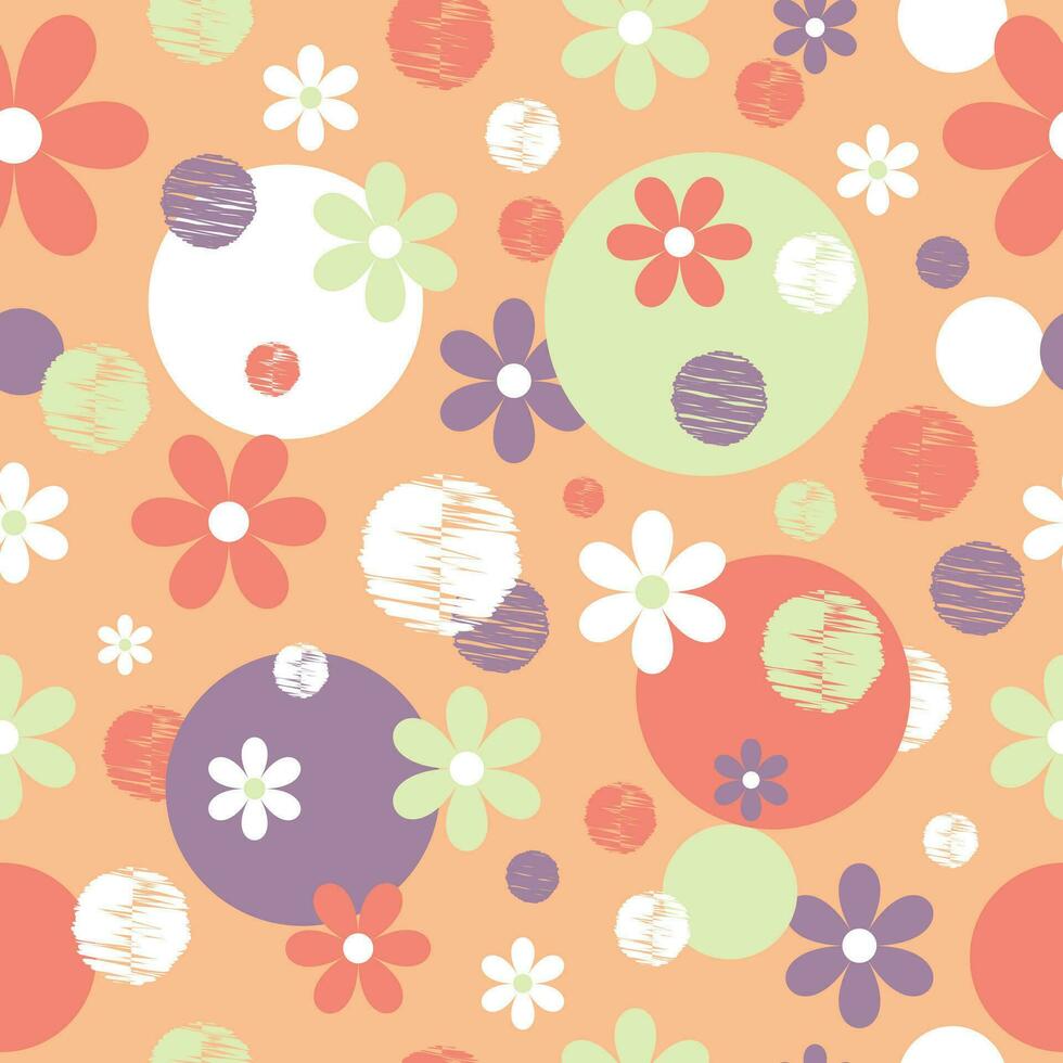 floral delicado sin costura modelo en pastel colores, con círculos y flores diseño para tela, para para niños tela, para embalaje, fondo de pantalla. vector