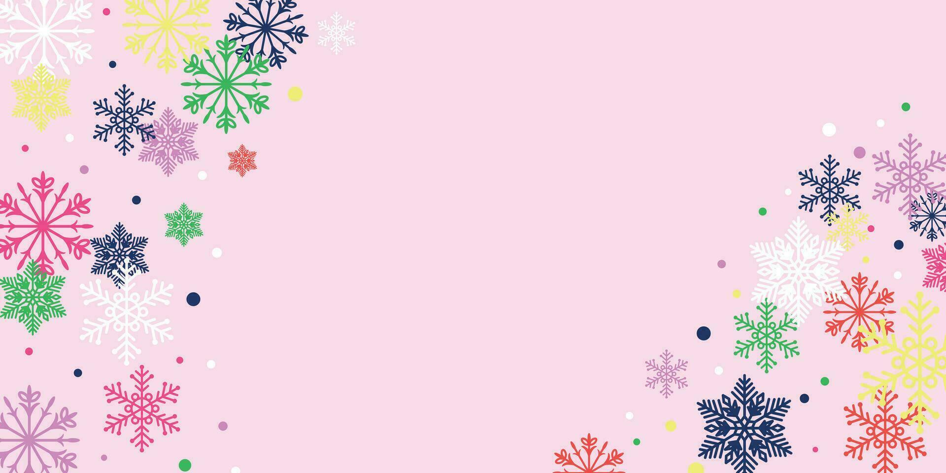Bright snowy background. Festive New Year and Christmas background with multi-colored snowflakes. vector