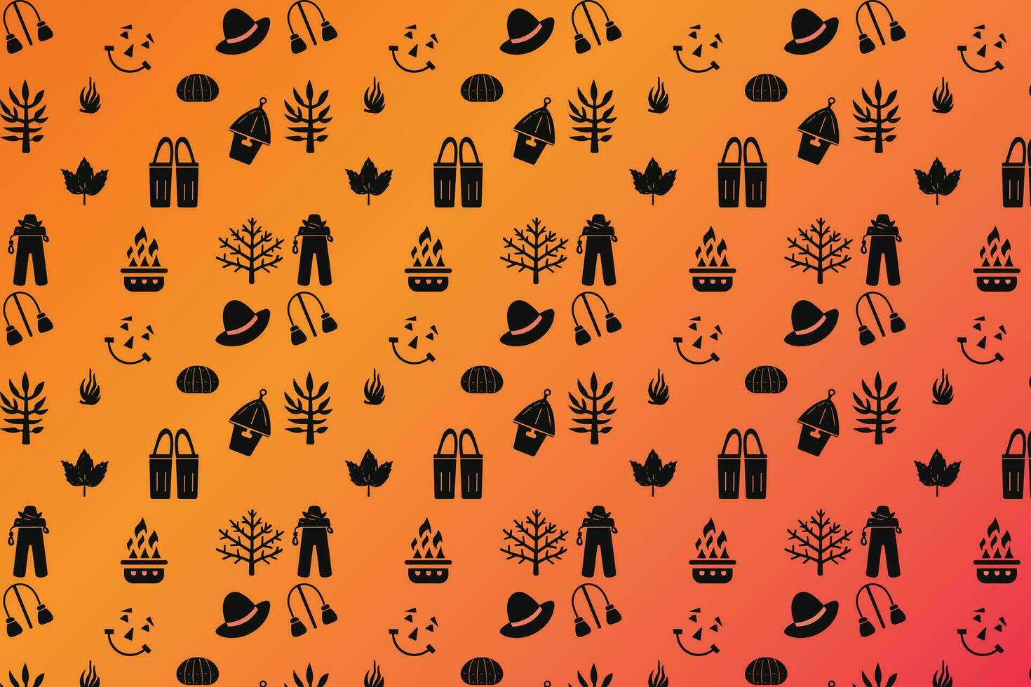 Autumn Themed Pattern with Leaves, Hats, and Bags vector