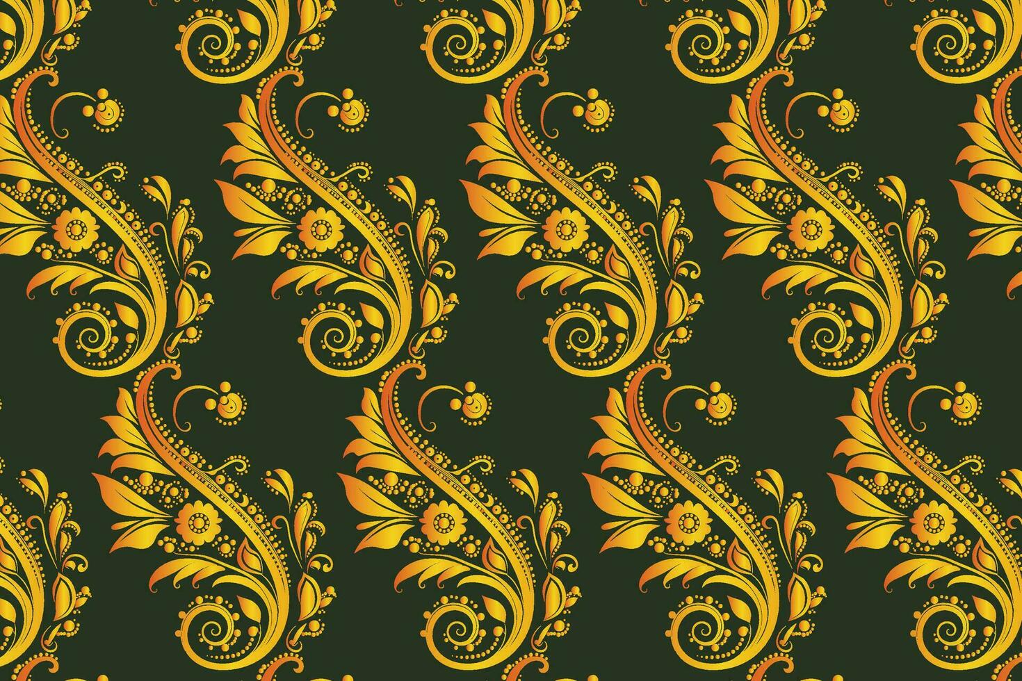 Yellow Floral Paisley Pattern on a Dark Green Seamless Background vector