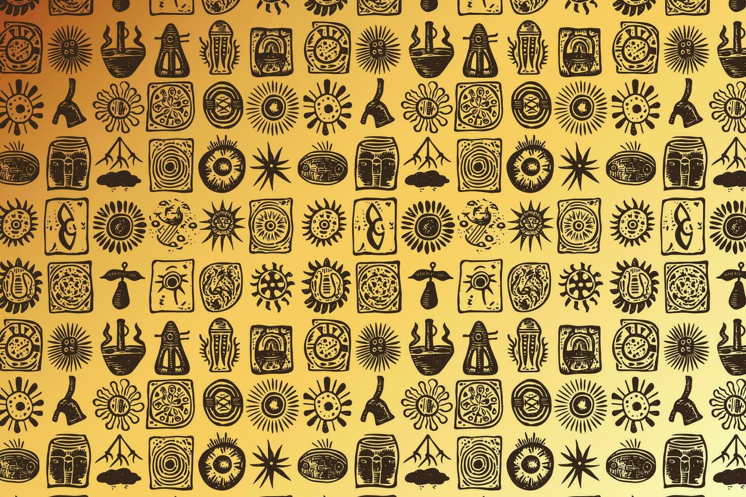 An Ancient Egyptian Hieroglyphics Pattern on a Yellow Background vector