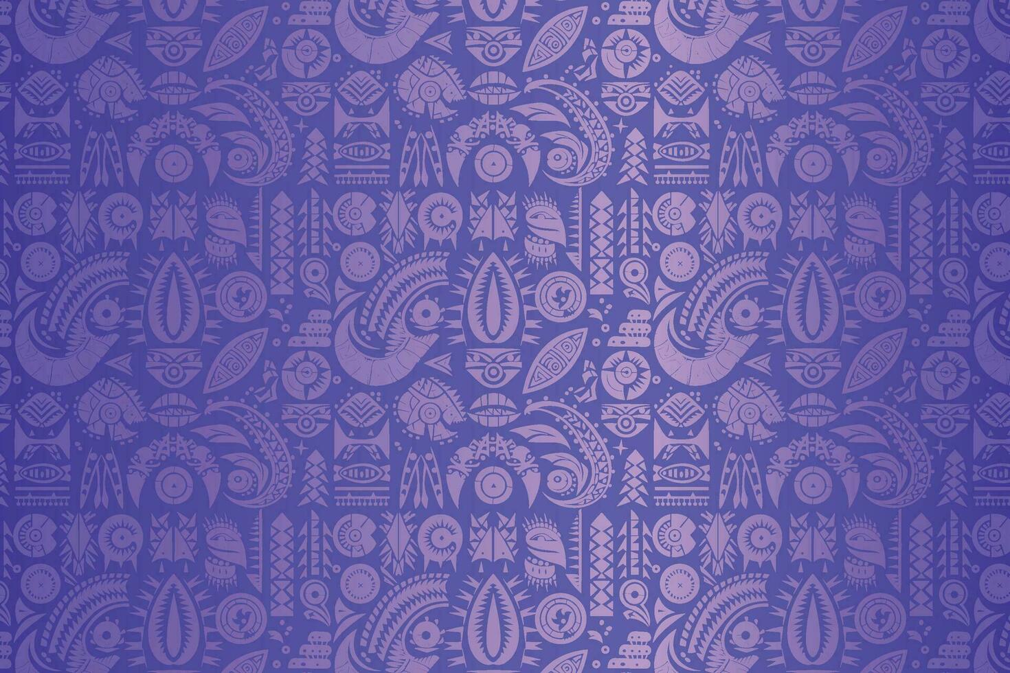 A Blue Tribal Pattern with Fish and Eye Motifs vector