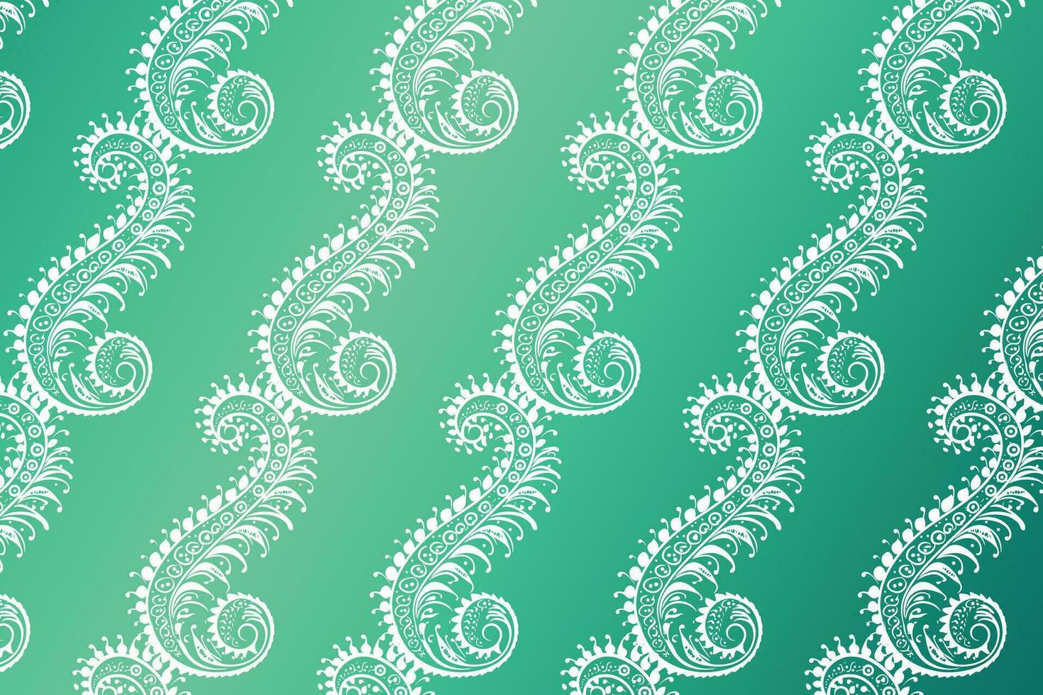 White Paisley Pattern on a Green Background vector