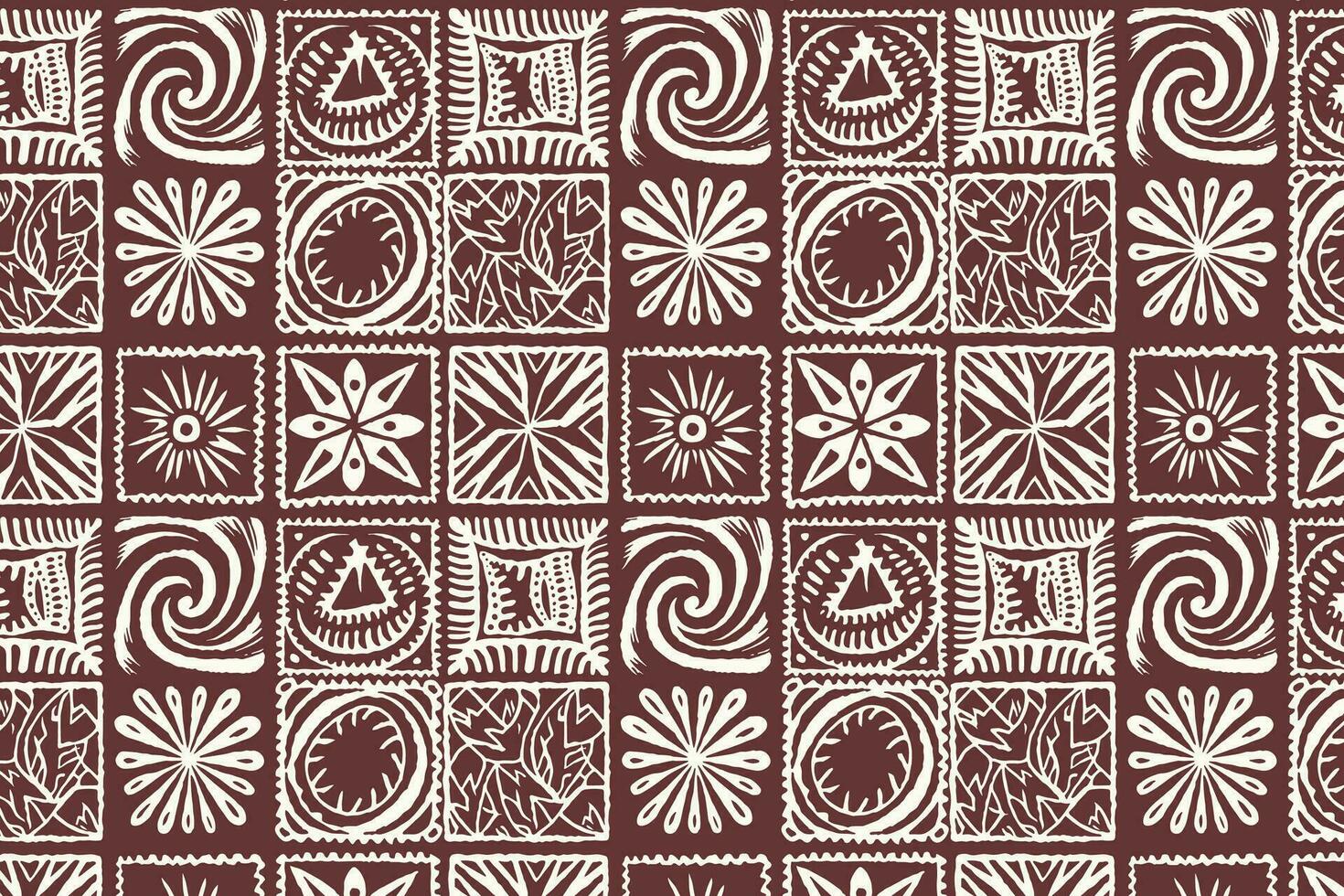 Maroon and White Geometric Pattern with Floral and Tribal Elements vector