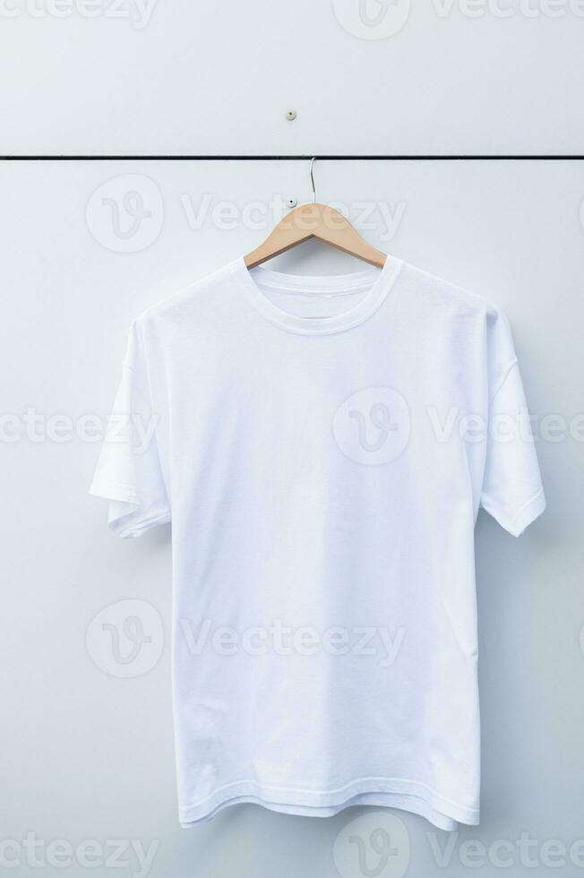Mockup of a white T-shirt with short sleeves photo