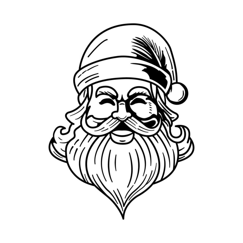 Papa Noel claus negro grueso línea ,vector ilustración en blanco antecedentes. yo vector