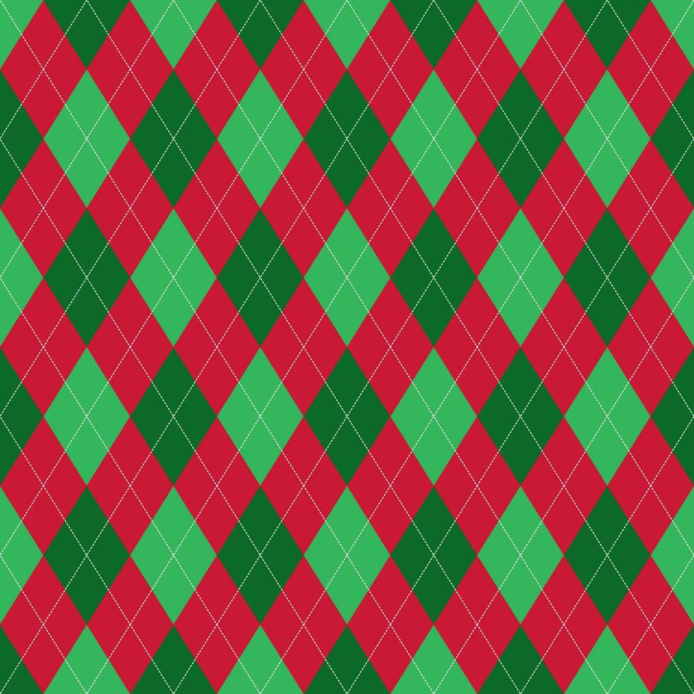 Red and light green square argyle vector pattern with white dotted lines, seamless geometric background for men's clothing, wrapping paper ,Christmas design.