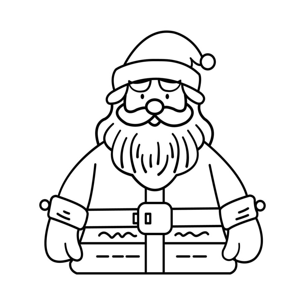 Vector isolated Cartoon Santa Claus Christmas black outline on white background.