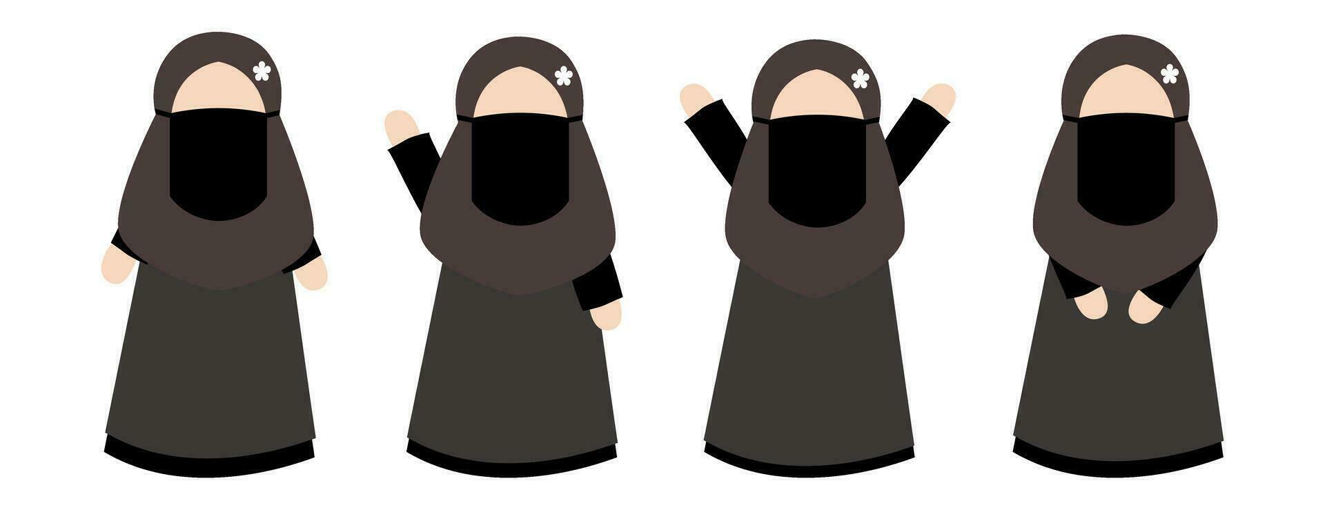 Collection of Muslim child characters wearing niqab vector