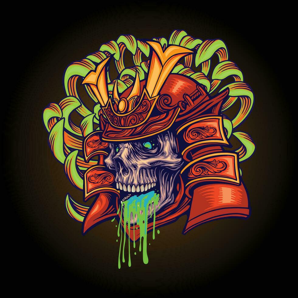 Monster samurai warrior skull helmet vector illustrations for your work logo, merchandise t-shirt, stickers and label designs, poster, greeting cards advertising business company or brands.