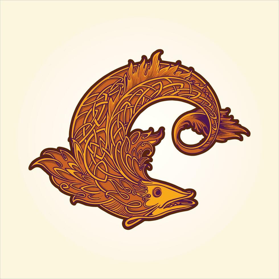Ancient celtic artistry mythical fish ornaments vector illustrations for your work logo, merchandise t-shirt, stickers and label designs, poster, greeting cards advertising business company or brands.