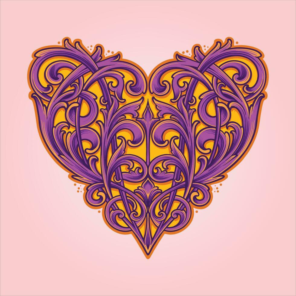 Elegant heart flourish timeless ornament vector illustrations for your work logo, merchandise t-shirt, stickers and label designs, poster, greeting cards advertising business company or brands.