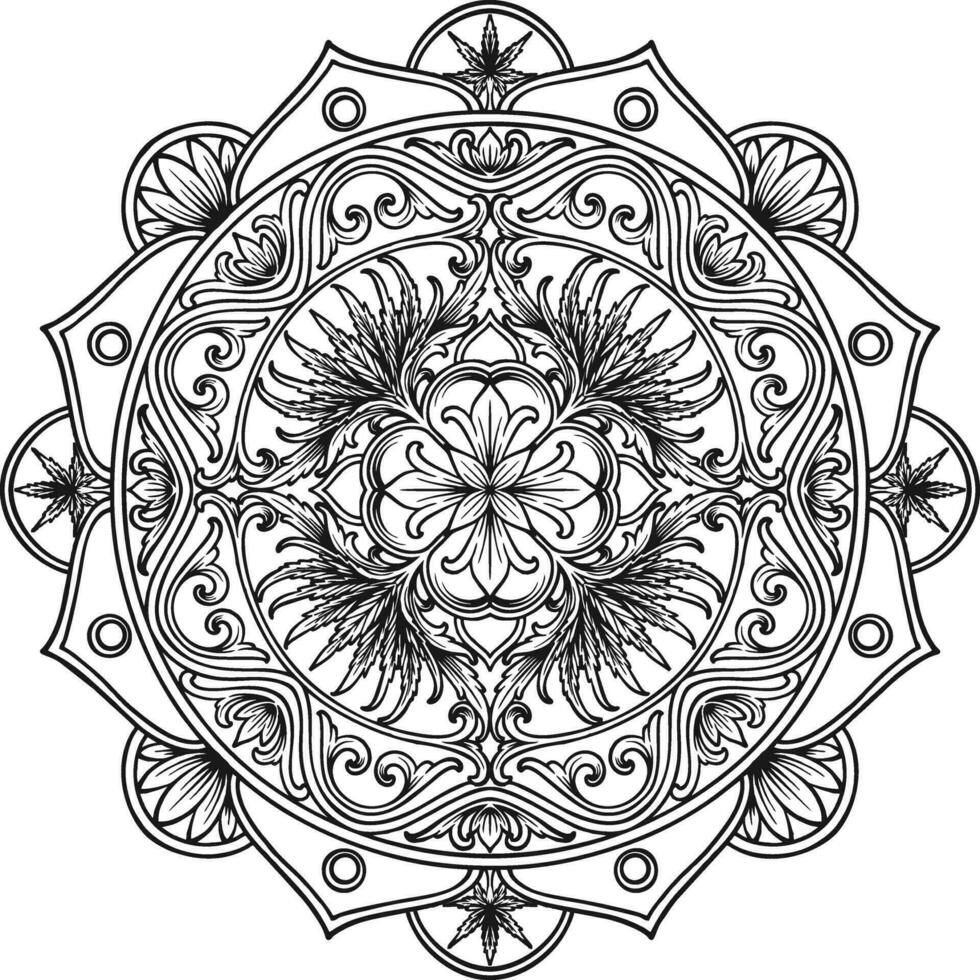 Elegant weed lotus mandala ornamental flourish outline vector illustrations for your work logo, merchandise t-shirt, stickers and label designs, poster, greeting cards advertising business company