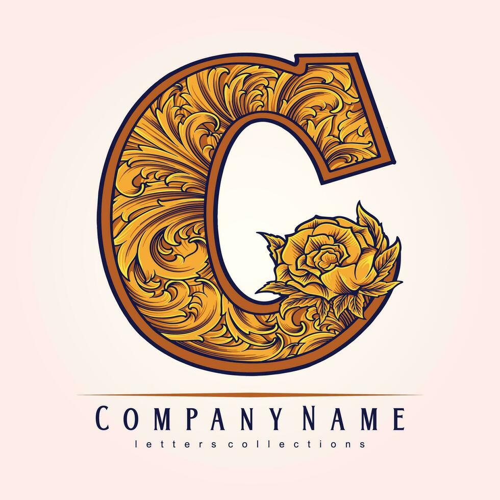 Elegant lettering C monogram logo timeless flourish vector illustrations for your work logo, merchandise t-shirt, stickers and label designs, poster, greeting cards advertising business company