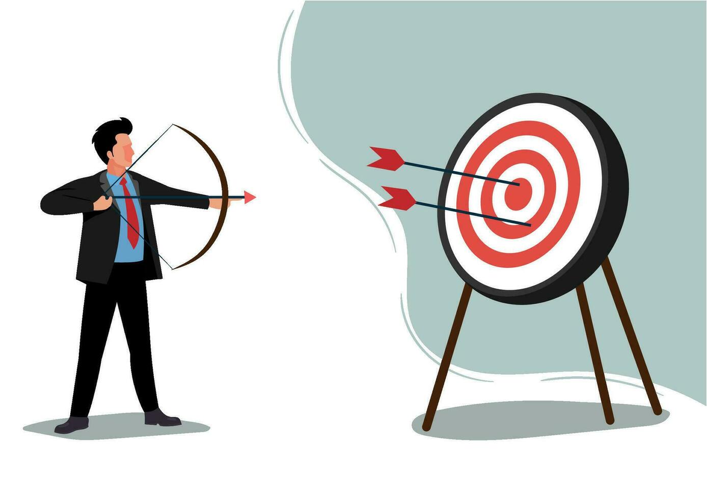 Businessman aiming bows on targets. Aiming for targets or goal, skillful professional to achieve success in work and career concept. vector