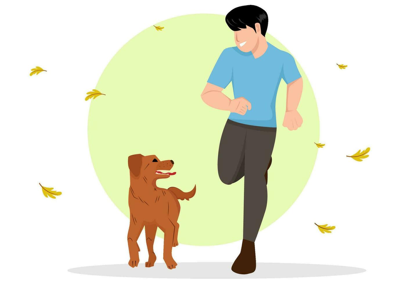 A man and his dog play together in a cute pet concept. Vector illustration
